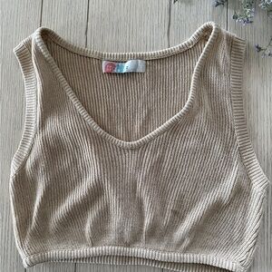 Free People Beach Tan Ribbed Sleeveless Crop Tank Top Size M